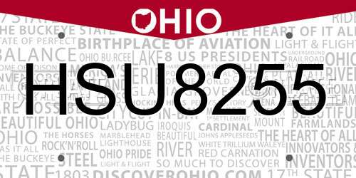 HSU8255 Ohio License Plate
