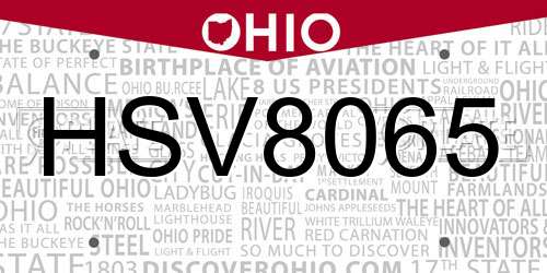 HSV8065 Ohio License Plate