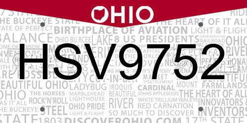 HSV9752 Ohio License Plate