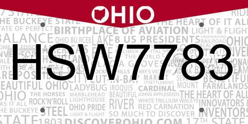 HSW7783 Ohio License Plate