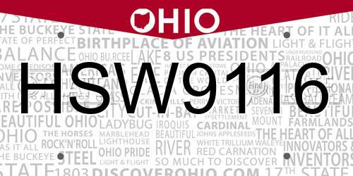 HSW9116 Ohio License Plate