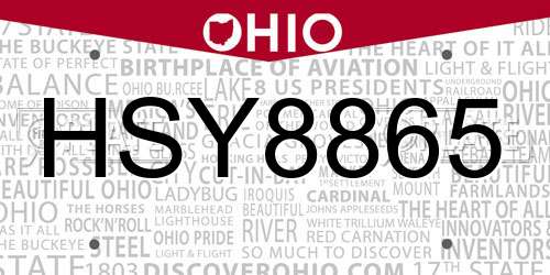HSY8865 Ohio License Plate