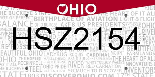 HSZ2154 Ohio License Plate