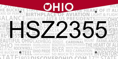 HSZ2355 Ohio License Plate