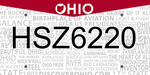 HSZ6220 Ohio License Plate