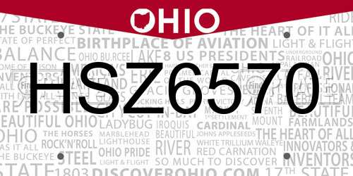 HSZ6570 Ohio License Plate