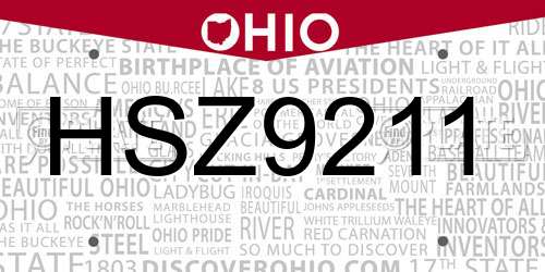 HSZ9211 Ohio License Plate