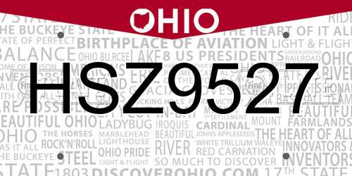 HSZ9527 Ohio License Plate