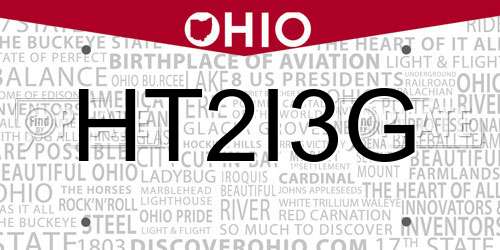 HT2I3G Ohio License Plate