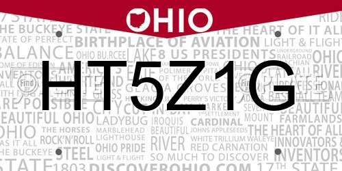 HT5Z1G Ohio License Plate