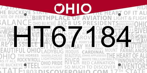 HT67184 Ohio License Plate