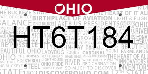 HT6T184 Ohio License Plate