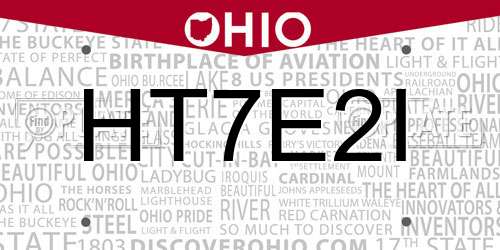 HT7E2I Ohio License Plate