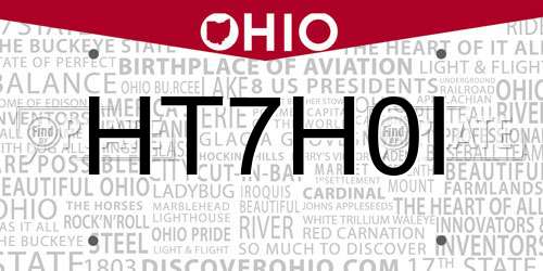 HT7H0I Ohio License Plate