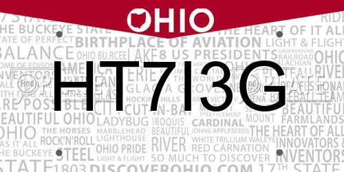 HT7I3G Ohio License Plate