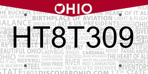 HT8T309 Ohio License Plate