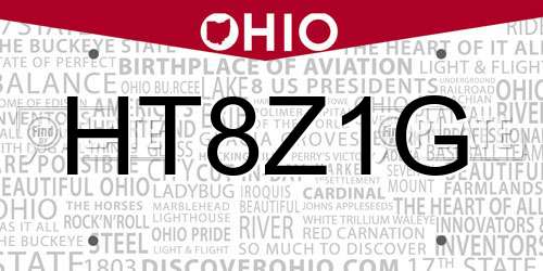 HT8Z1G Ohio License Plate