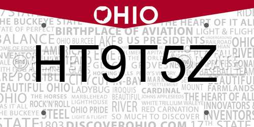 HT9T5Z Ohio License Plate