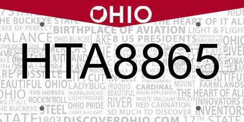 HTA8865 Ohio License Plate