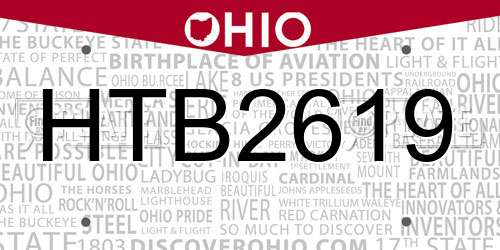 HTB2619 Ohio License Plate