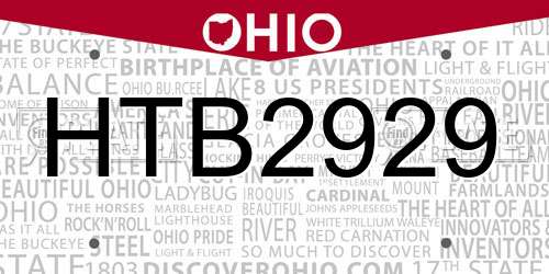 HTB2929 Ohio License Plate