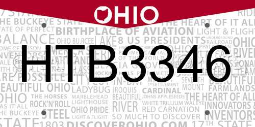 HTB3346 Ohio License Plate