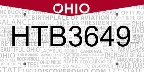HTB3649 Ohio License Plate