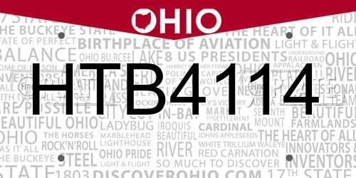 HTB4114 Ohio License Plate