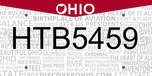 HTB5459 Ohio License Plate