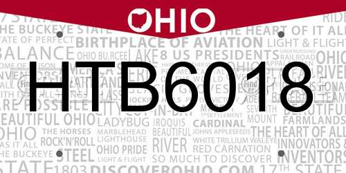 HTB6018 Ohio License Plate