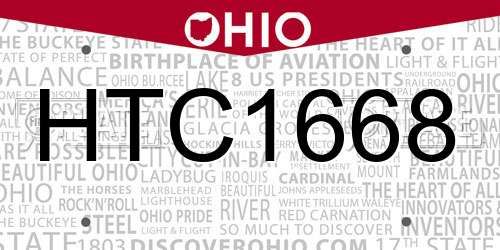 HTC1668 Ohio License Plate