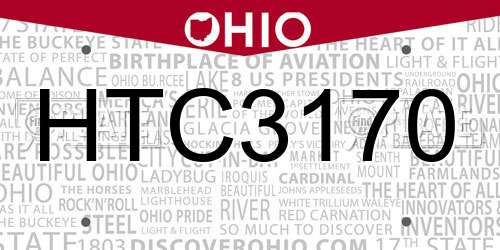 HTC3170 Ohio License Plate