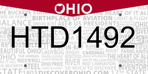 HTD1492 Ohio License Plate