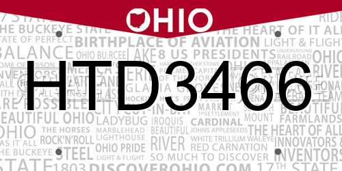 HTD3466 Ohio License Plate