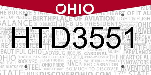 HTD3551 Ohio License Plate