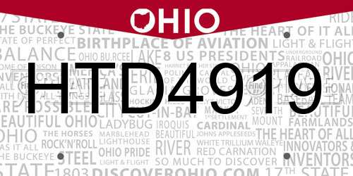 HTD4919 Ohio License Plate