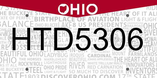 HTD5306 Ohio License Plate