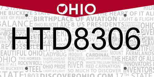 HTD8306 Ohio License Plate