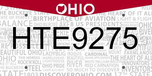 HTE9275 Ohio License Plate
