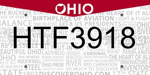 HTF3918 Ohio License Plate