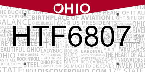 HTF6807 Ohio License Plate