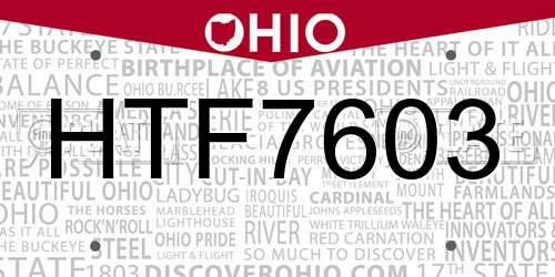 HTF7603 Ohio License Plate