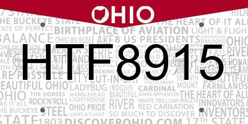 HTF8915 Ohio License Plate
