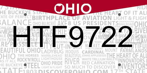 HTF9722 Ohio License Plate