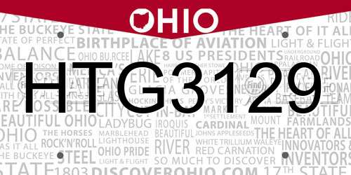 HTG3129 Ohio License Plate