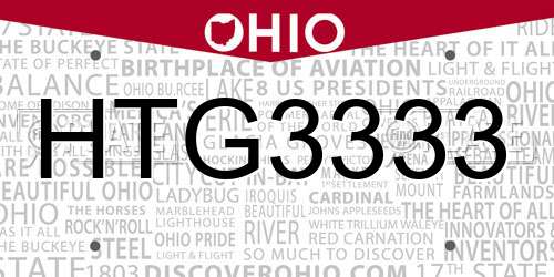 HTG3333 Ohio License Plate