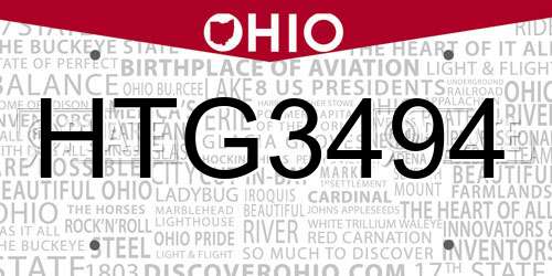 HTG3494 Ohio License Plate