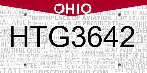 HTG3642 Ohio License Plate