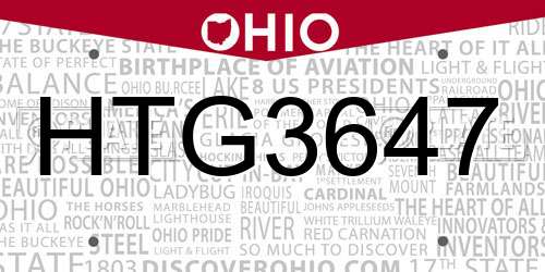 HTG3647 Ohio License Plate
