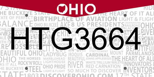 HTG3664 Ohio License Plate